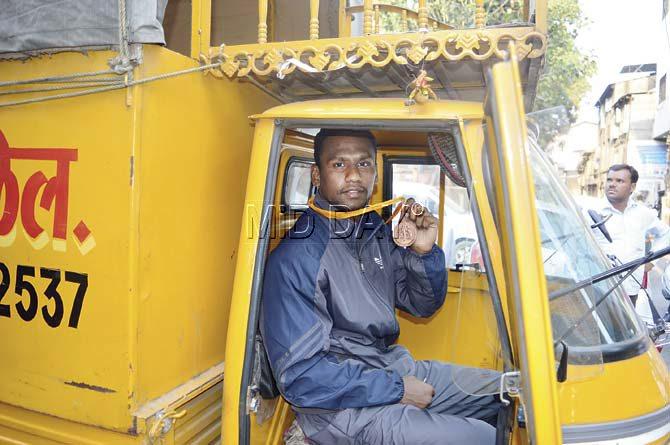 Bhosale practises for four hours every day and spends the rest of the time driving a tempo to earn his livelihood. Pics/Harit Joshi