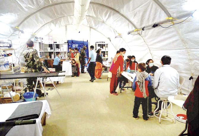 A field hospital set up in Kathmandu by the Army for earthquake victims. Pic/PTI