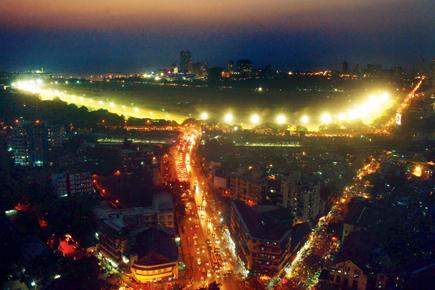 Amazing aerial night-time view of Mumbai's Mahalaxmi Racecourse