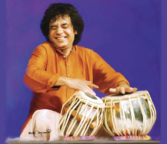 Believe it or not, but this is a painting of  Ustad Zakir Hussain by Anand Paropkari