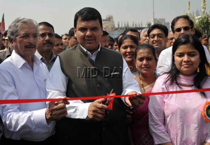 Maharashtra Chief Minister Devendra Fadnavis during the inauguration of the northbound stretch of the Kherwadi flyover