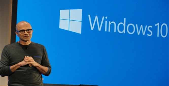 Microsoft CEO Satya Nadella during the unveiling of the Windows 10 operating system earlier this year