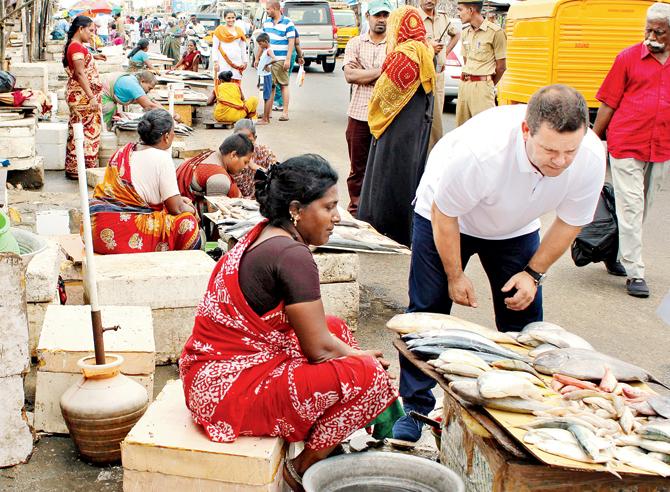 Mehigan exploring a fish market in Chennai