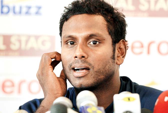 Sri Lanka skipper Angelo Mathews interacts with the media in Galle yesterday