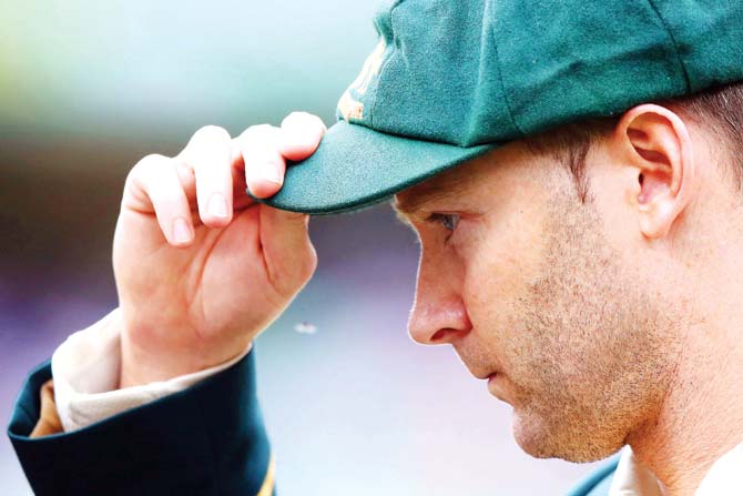 Michael Clarke adjusts his Baggy Green cap. Pic/Getty Images