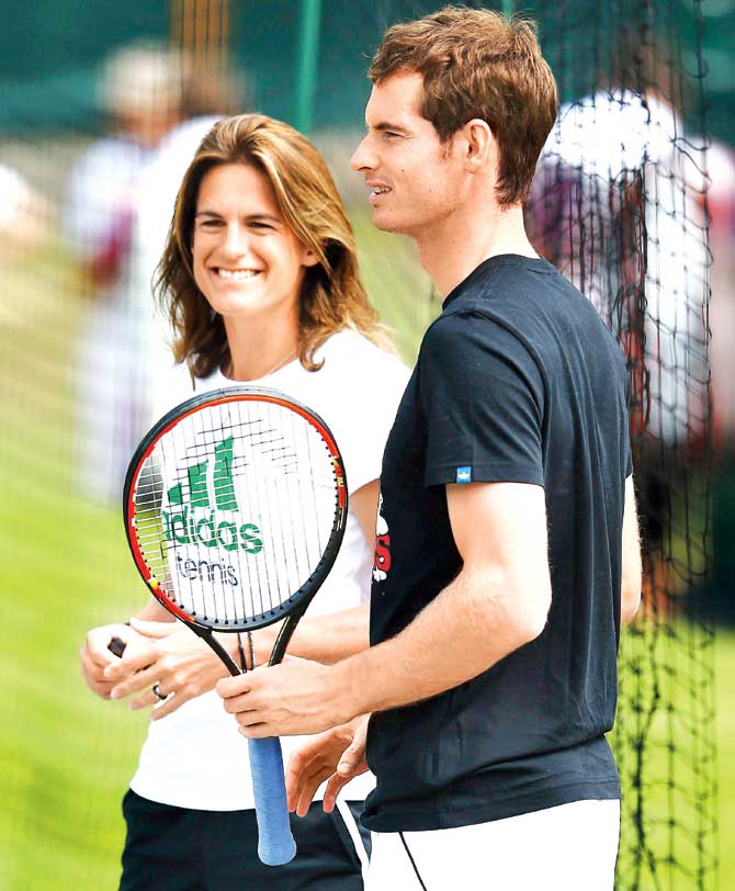 Andy Murray with coach Amelie Mauresmo at Wimbledon in 2014. Pic/Getty Images