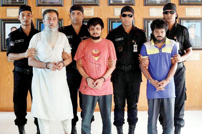 The militants, identified as Touhidul Islam,  Sadek Ali and Aminul Mollik, were detained on Monday night.  Pic/ PTI