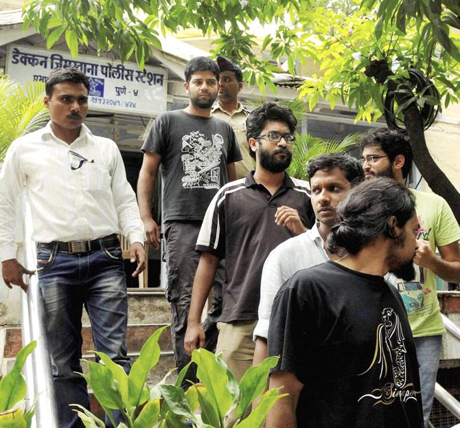  Five FTII students arrested after Tuesday midnight being taken to the court by the police in Pune on Wednesday