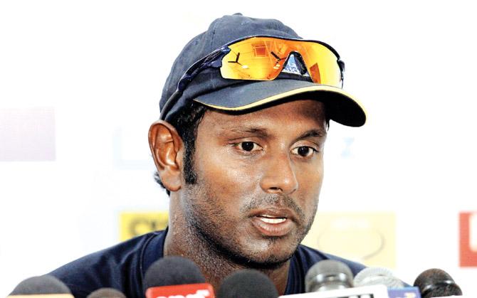 Angelo Mathews addresses the media in Colombo yesterday