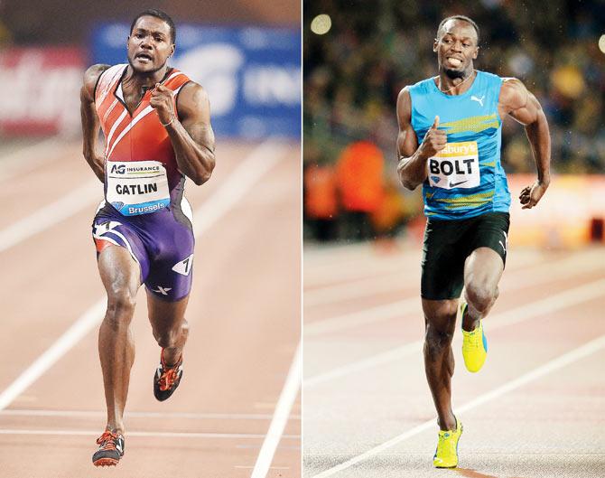 Justin Gatlin and Usain Bolt. Pics/AFP