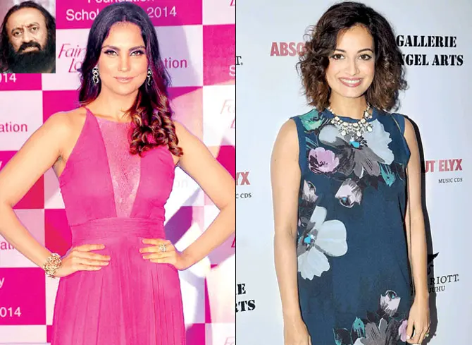 Lara Dutta and Dia Mirza follow (inset) Sri Sri Ravi Shankar