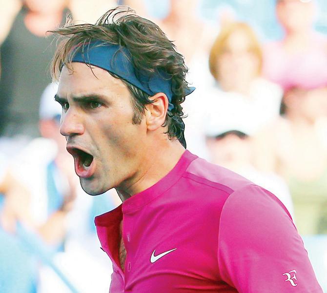 Roger Federer celebrates his win over Andy Murray in Cincinnati on Saturday. PIC/AFP