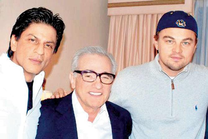 Shah Rukh Khan (left) with Martin Scorsese and Leonardo DiCaprio 