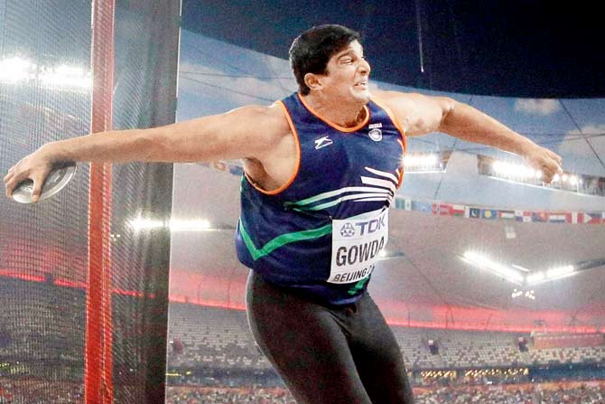 India’s Vikas Gowda competes discus throw final. PIC:AP/PTI