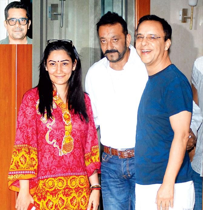 Maanayata Dutt, Sanjay Dutt and Vidhu Vinod Chopra, who produced the Munnabhai series; (inset) Subhash Kapoor