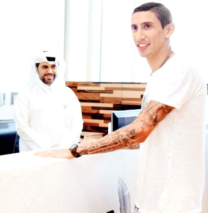 Angel di Maria arrives for a medical check in Doha