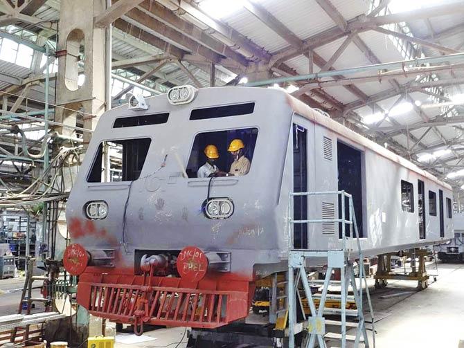 Work in progress on an AC train at Integral Coach factory in Chennai. File pic
