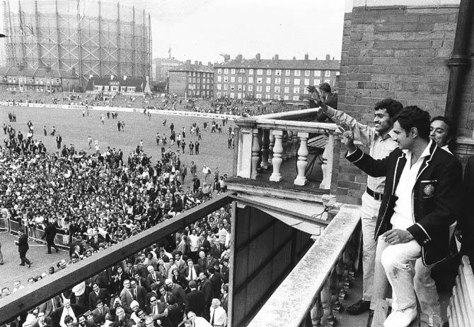 Skipper Ajit Wadekar and teammate B S Chandrasekhar wave to cheering crowds at the Oval after India won the Test series against England in 1971. Pic/Central Press/Getty Images