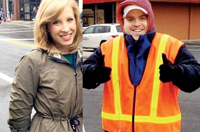 Killed for what? Alison Parker and Adam Ward were shot dead during a live broadcast watched by 40,000 people in Moneta, Virginia, while in the middle of an interview on Wednesday. Pics/AFP