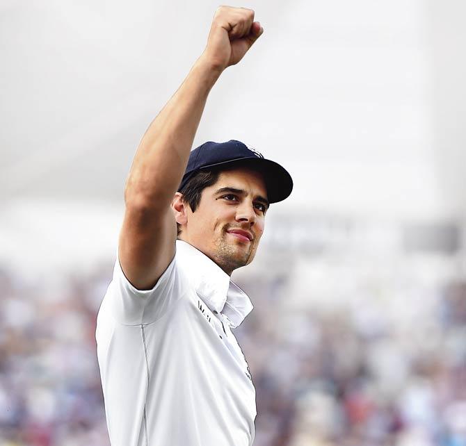 England captain Alastair Cook celebrates winning the Ashes as he leads the team around the ground during Day Three of the fourth Ashes Test match at Trent Bridge on Saturday. Pic/Getty Images