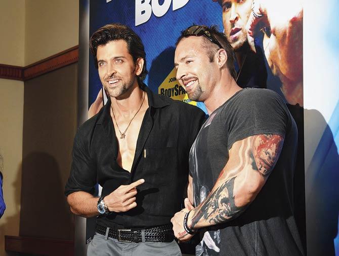 Kris Gethin (right) at an event in the city with Hrithik Roshan in 2013. File pic