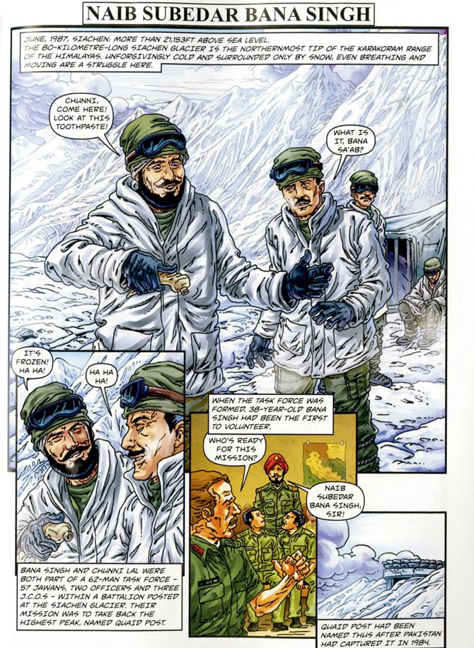 An illustration from the story on Naib Subedar Bana Singh, who fought in the Siachen Conflict