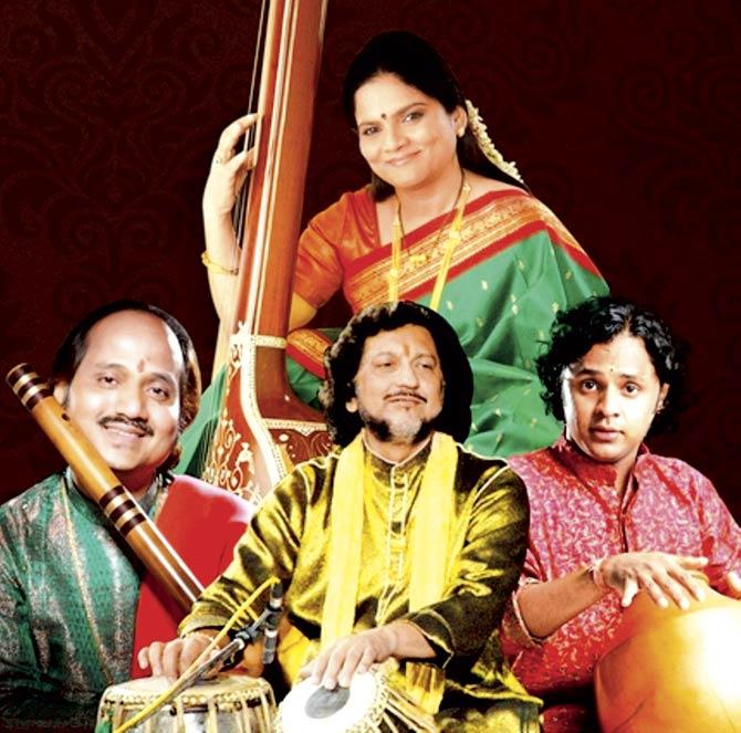 Tabla player Pandit Kumar Bose, flautist Pandit Ronu Mujumdar, ghatam player Giridhar Udupa and vocalist Devaki Pandit