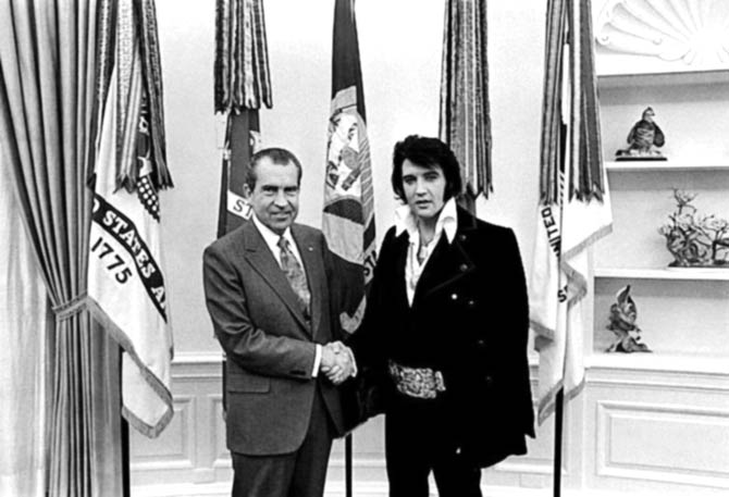 This file photo shows former US President Richard M. Nixon (left) as he shakes hands with Elvis Presley (right) in the White House on December 21, 1970 in Washington, DC. PIC/AFP