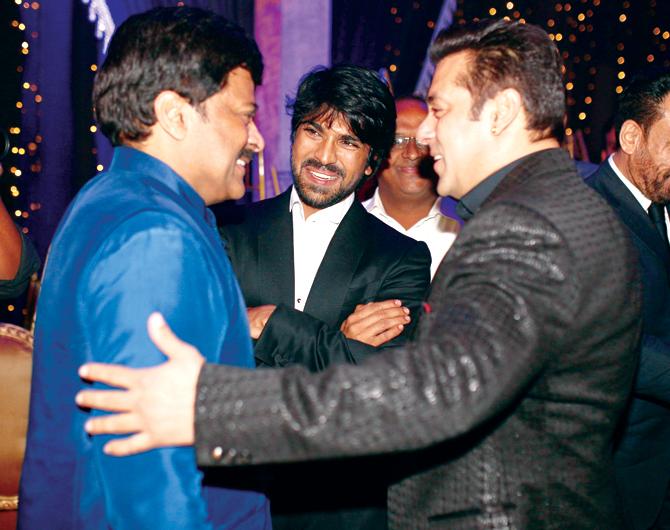 Salman Khan with Chiranjeevi and his son Ram Charan