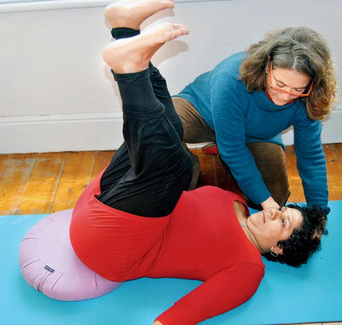 Sara Matchett (left) using Yoga at a workshop