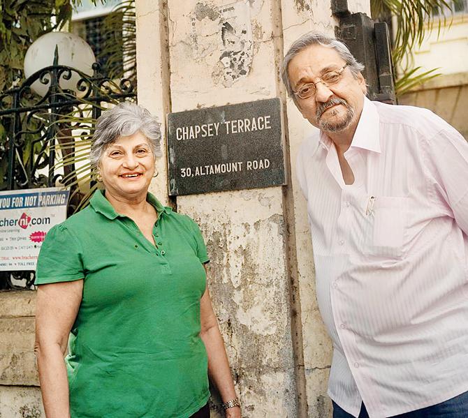 Scheherazade and Rohinton Mody outside Chapsey Terrace, Marzban’s home.  Pic/Sooni Taraporevala