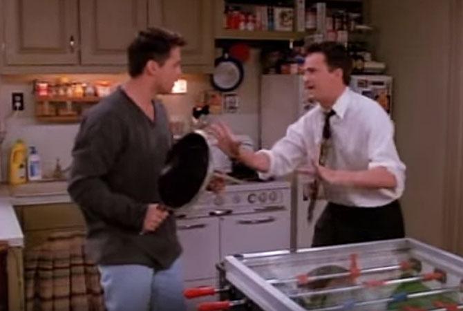Chandler: "Yes, hitting her with a frying pan is a good idea. We might want to have a back-up plan though, just in case she isn