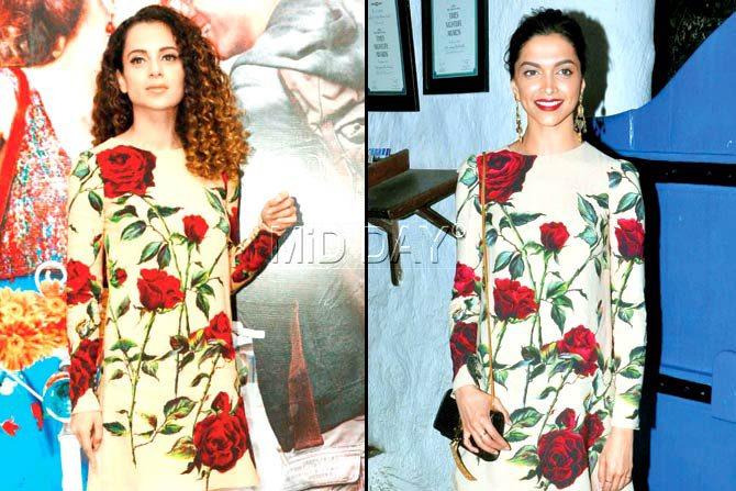 Kangana Ranaut at an event for her film Katti Batti in September and Deepika Padukone at the success bash for Tamasha on Monday. PIC/Swarali Purohit