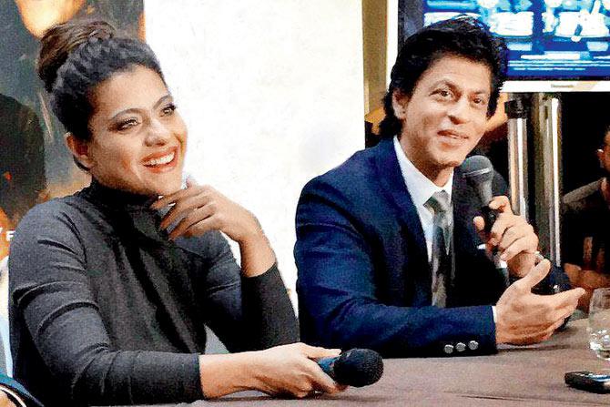 Kajol and Shah Rukh Khan at an event in London yesterday