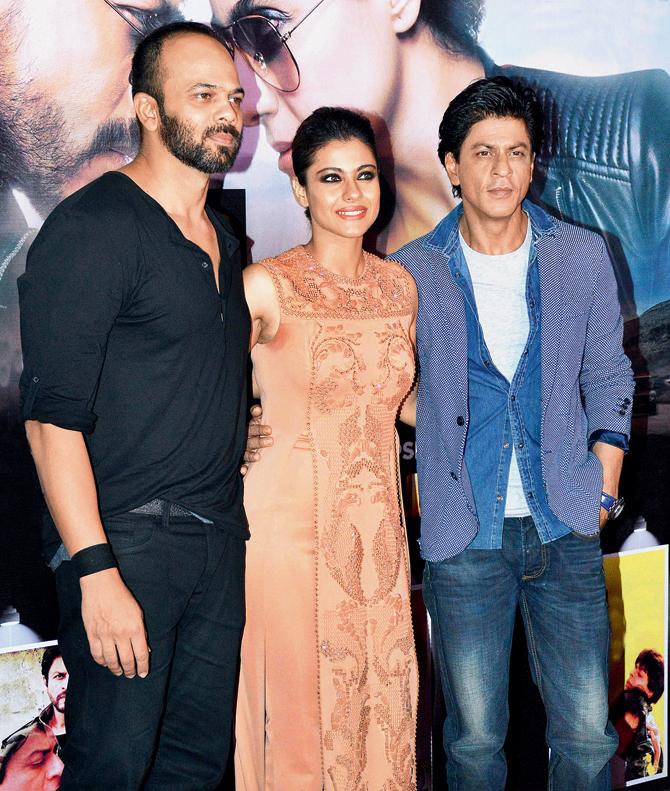 (L-R) Rohit Shetty, Kajol and Shah Rukh Khan