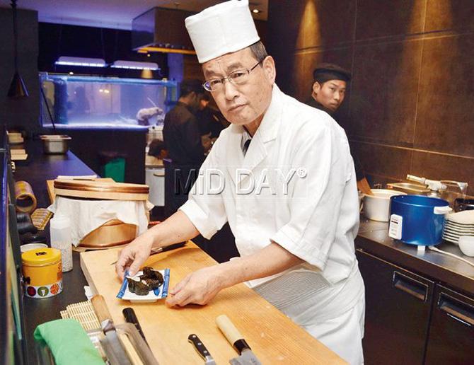 Chef Masato Toida prepares a maki roll. pics/datta kumbhar