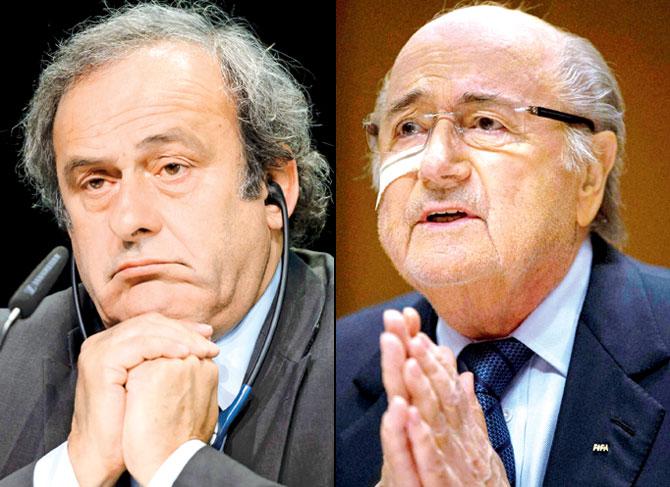 Michel Platini and Not sorry at all: Sepp Blatter during a press conference to respond to the FIFA ethics committee