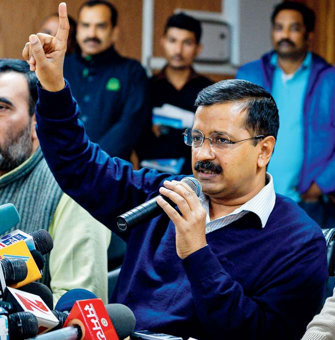 Delhi Chief Minister Arvind Kejriwal gestures as he addresses reporters yesterday, seeking cooperation from Delhiites  for his odd-even scheme. Pic/PTI