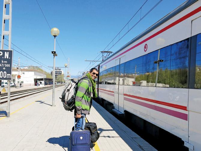 Amin Sheikh at Figueres railway station in Catalonia during his trip to Spain earlier this year