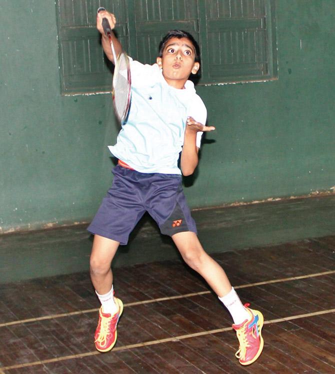 Prajwal during a training session at the badminton courts of Nashik’s Shiv Satya Krida Mandal. Pic/Nitin Mujumdar