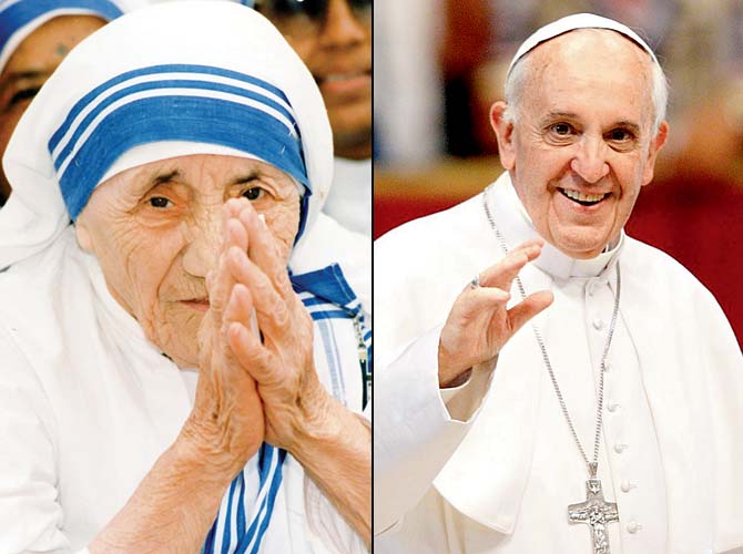 (Left) Mother Teresa, (right) Pope Francis