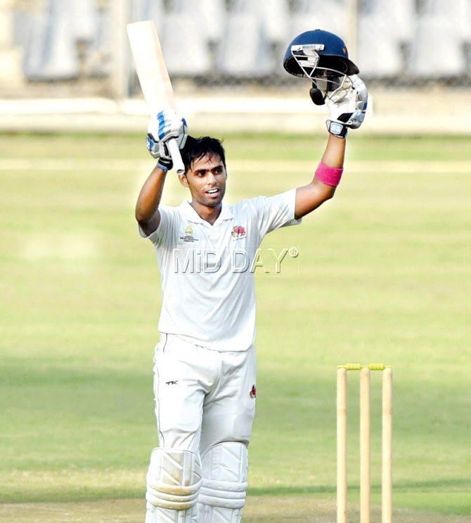 Surya Kumar Yadav celebrates his century against Gujarat yesterday. Pic/Shadab Khan