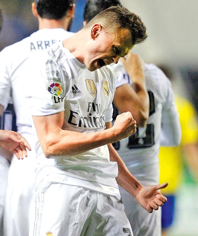 Denis Cheryshev celebrates after scoring Real Madrid’s opening goal against Cadiz on Wednesday. Pic/Getty Images
