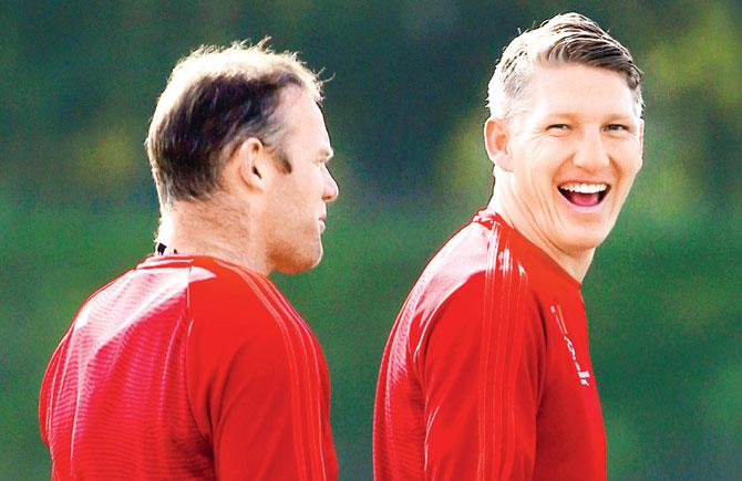 Bastian Schweinsteiger (right) and Wayne Rooney during a training session recently. Pic/Getty Images