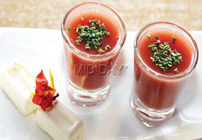 Chilled Melon Berry served as a soup shot