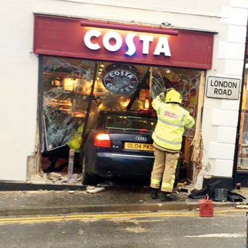 The car ploughed into the front of the coffee shop. Pic/Twitter
