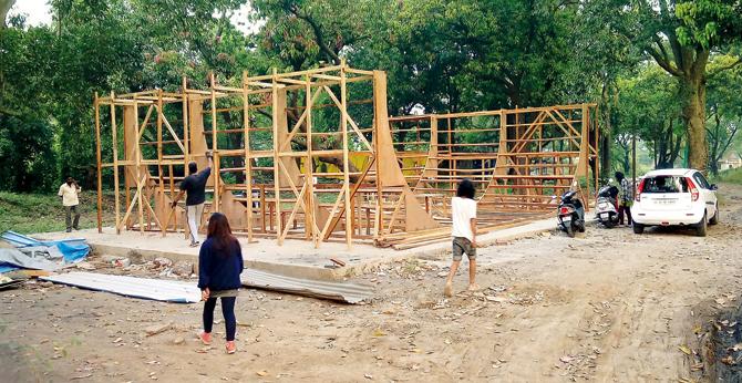 The DIY vert ramp under construction in Panvel