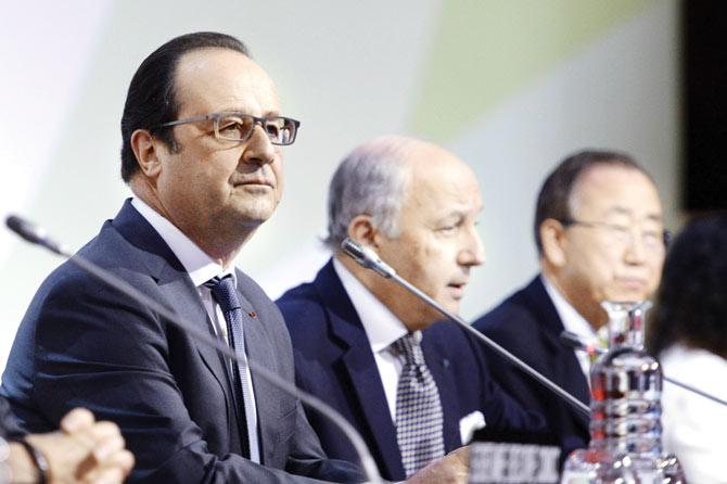 French President Francois Hollande gave a statement at the COP21 Climate Conference in Le Bourget