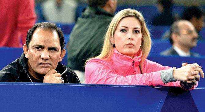 Mohd Azharuddin and Shannon Marie during the International Premier Tennis League match between Indian Aces and Philippine Mavericks in New Delhi last Thursday. PIC/PTI 