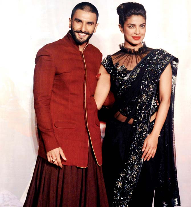 Ranveer Singh and Priyanka Chopra during a promotional event for the film Bajirao Mastani. Pic/AFP